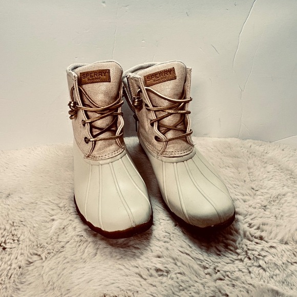 Sperry Top Sider Womens STS80493 Duck Boot Cream Side Zip Size 8.5M - Picture 1 of 6